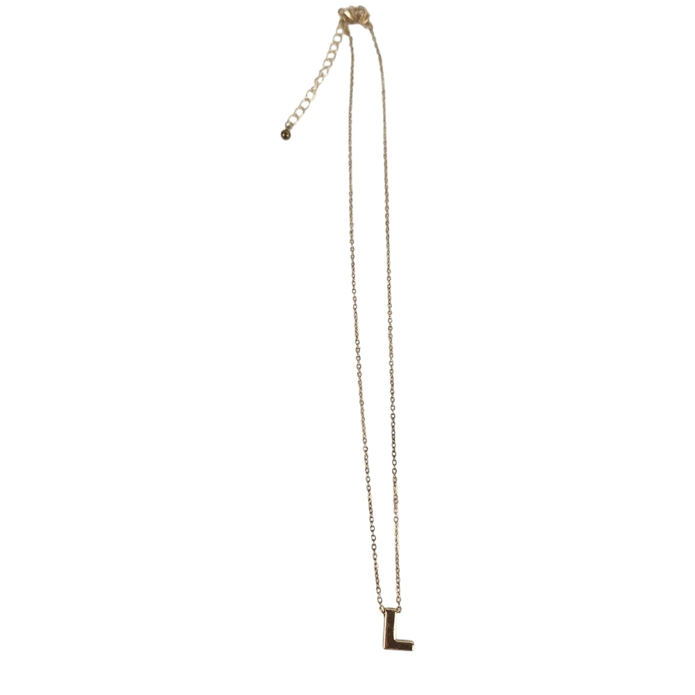 Vintage Block Letter L Initial Gold Necklace Adjustable Chain